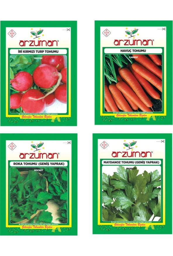 İRİ KIRMIZI TURP - HAVUÇ - ROKA - MAYDANOZ 4'LÜ TOHUM SETİ ürün görseli 1