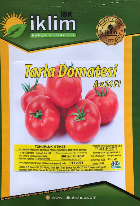 Domates Tohumu Hibrit Tarla Domatesi(oturak) A-Z-16 F1 20 Adet ürün görseli 1