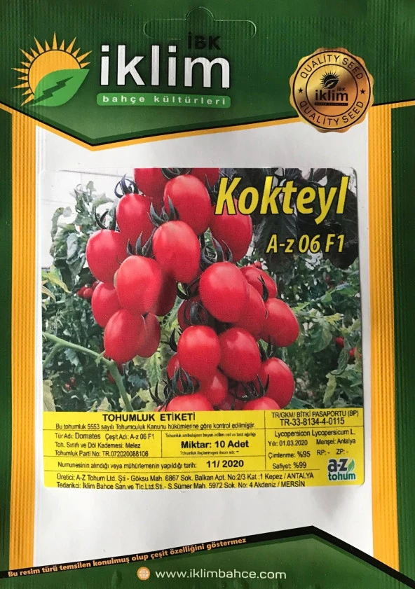 DOMATES TOHUMU HİBRİT KOKTEYL DOMATES A-Z-06 F1 10 ADET ürün görseli 1