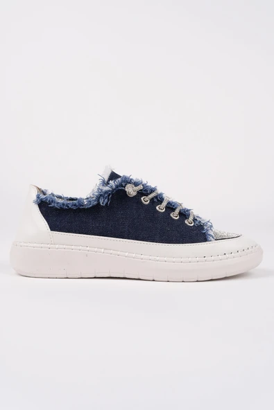 Muggo DAMSEL Bağcıklı Taşlı Kadın Günlük Denim Sneaker Spor Ayakkabı - 10