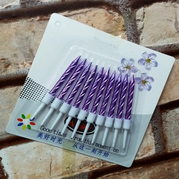 VIP KALİTE BURGULU LİLA PASTA MUMU LİLA DOĞUM GÜNÜ MUMU 10 ADET LİLA MUM DECOR PURPLE BIRTHDAY CANDLE ürün görseli 1