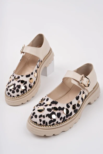 Muggo EGERİA Leopar Desenli Tek Bantlı Kalın Taban Kadın Günlük Loafer Ayakkabı