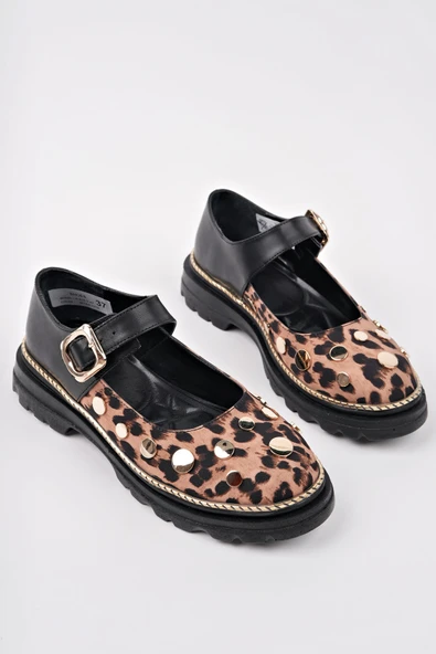 Muggo EGERİA Leopar Desenli Tek Bantlı Kalın Taban Kadın Günlük Loafer Ayakkabı - 10