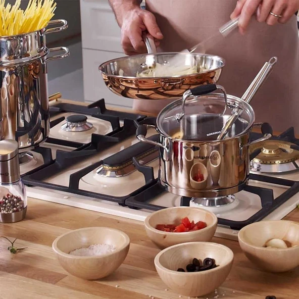 KORKMAZ A1979 FLORA 8 PARÇA TENCERE SETİ SİYAH - Resim 2