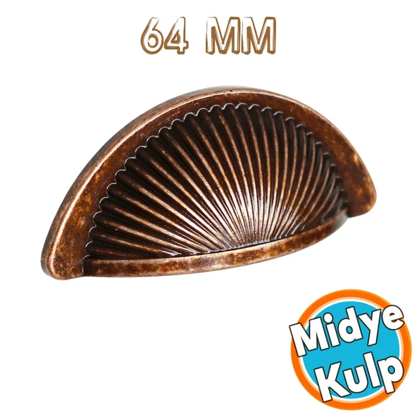 Mobilya Mutfak Dolap Kulpu Kulbu Kulpları Yelken Midye Tas Çanak 64mm Düğme Eskitme AntikBakır ürün görseli