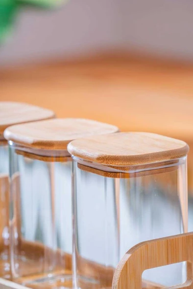 Acar Malibu Bambu Standlı 6 lı Boroslikat Cam Baharatlık Seti LND-07580 - 3