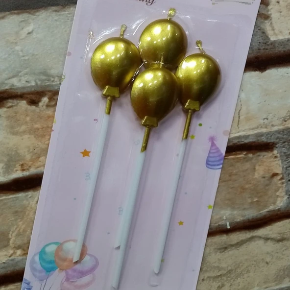 VIP KALİTE PARLAK METALİK GOLD BALONLU PASTA MUMU 4 ADET GOLD DOĞUM GÜNÜ MUMU GOLD BIRTHDAY CANDLE