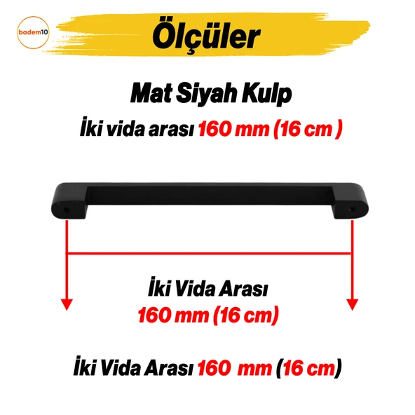 Uhud Kulp 160 mm Siyah Metal Mutfak Mobilya Çekmece Mutfak Dolap Dolabı Kulpları Kapak Kulbu 16 cm - 2