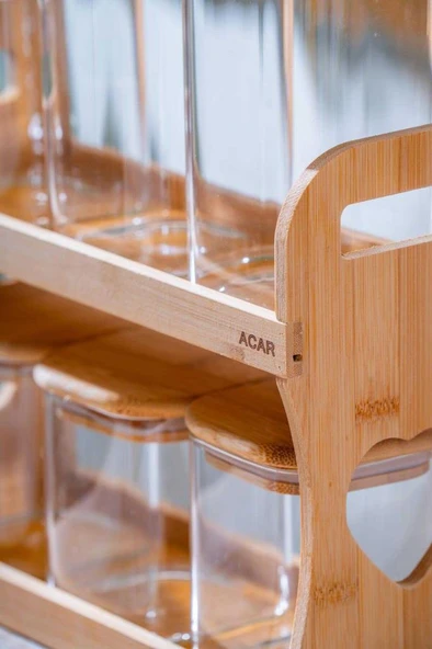 Acar Malibu Bambu Standlı 6 lı Boroslikat Cam Baharatlık Seti LND-07580 - 2