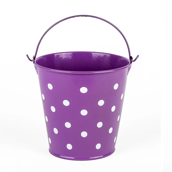DECORATIVE PAİL DEKORATİF SAPLI METAL KOVA MOR KOVA MOR PUANTİYELİ KOVA KALEMLİK SAKSI MAKYAJ KOVASI