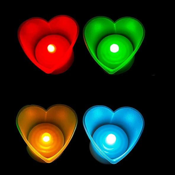 HEART LED LİGHT MULTİ COLORS CANDLE 8 ADET KALPLİ LED IŞIKLI MUM KIRMIZI MUM YEŞİL MUM BEYAZ MUM SARI MUM - Resim 2