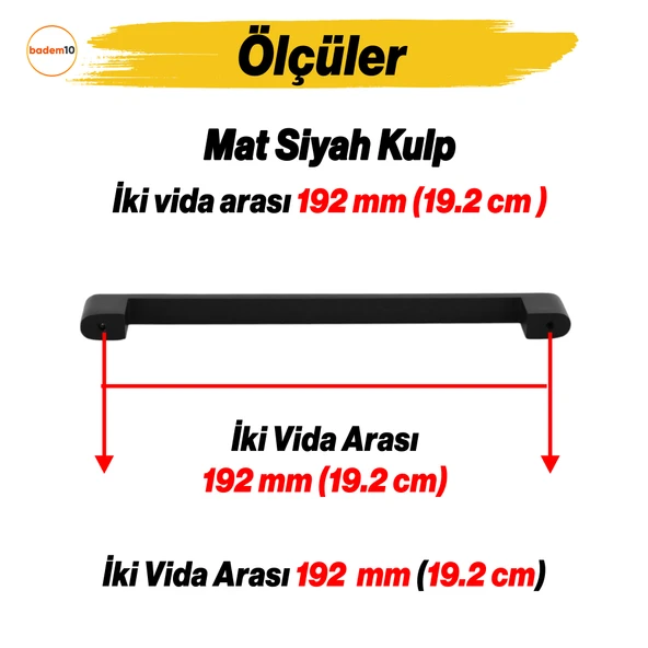 Uhud Kulp 192 mm Siyah Metal Mutfak Mobilya Çekmece Mutfak Dolap Dolabı Kulpları Kapak Kulbu 19.2 cm - 2