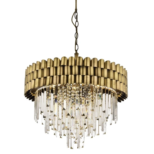 AVONNI AV-60122-E60 Eskitme Kaplama Klasik Avize E27 Metal Kristal Cam 60cm