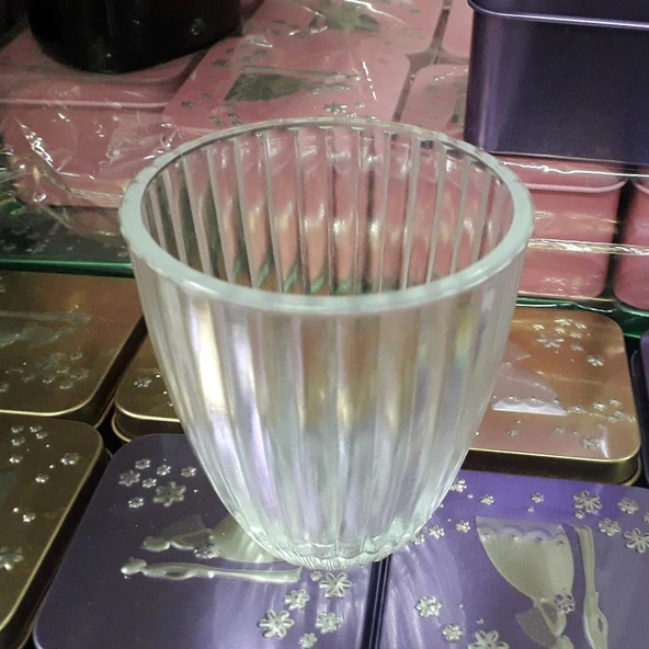 KIR DÜĞÜNÜ KINA GECESİ DEKOR MUMLUK 7X4X8 CM CAM MUMLUK 7 ADET BÜYÜK BOY TEA LİGHT CAM MUMLUK - 4