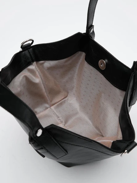 London Model Siyah Mıknatıs Kapamalı Kadın el ve Çapraz Çanta - 3