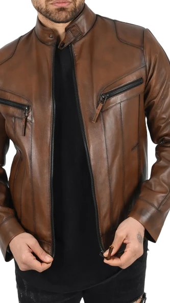 Hakiki Deri Mont Gölgeli Kahve Erkek Ceketi Metin2 - 5