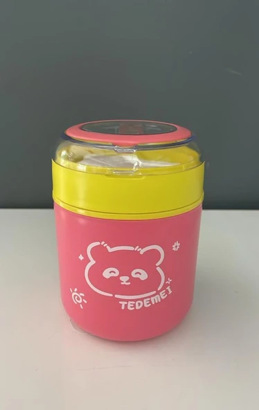 TANTİTONİ TEDEMEI PEMBE SARI PASLANMAZ ÇELİK YUVARLAK YEMEK TAŞIMA KABI 530 ML