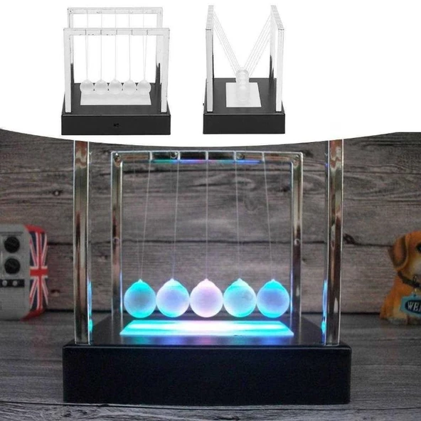 RENKLİ LED IŞIKLI BALANS TOPLARI CAM STRES TOPLARI IŞIKLI VIP İLLUMİNOUS NEWTONS CRADLE LED LİGHT BALL - 7