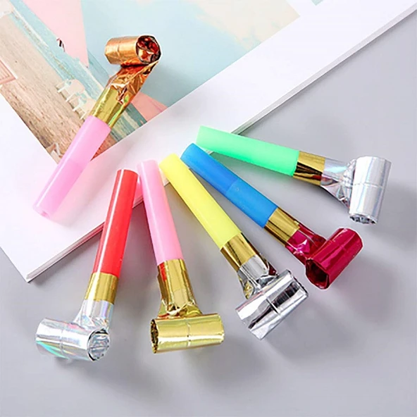 100 ADET KAYNANA DİLİ DÜDÜK YILBAŞI PARTİ DÜDÜĞÜ SESLİ DÜDÜK RENKLİ UZAYAN DÜDÜK RENKLİ DÜDÜK - 2