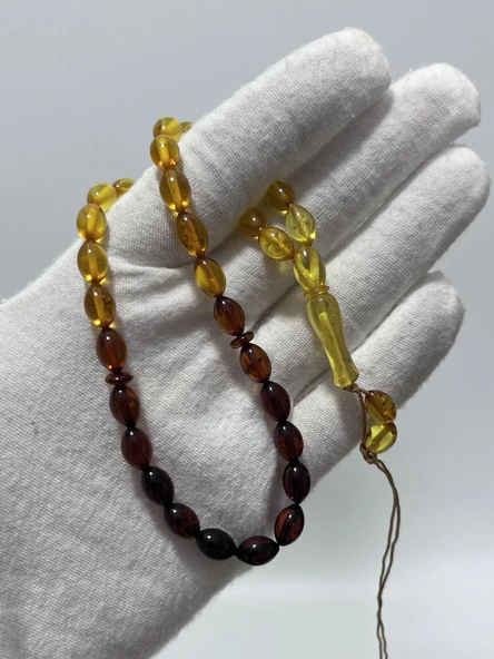 Doğal Kaya Damla Kehribar Tesbih 8,5x6mm 7,12 Gram - Resim 6