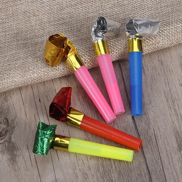 100 ADET KAYNANA DİLİ DÜDÜK YILBAŞI PARTİ DÜDÜĞÜ SESLİ DÜDÜK RENKLİ UZAYAN DÜDÜK RENKLİ DÜDÜK - 5