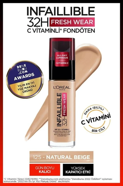 L'Oréal Paris Infaillible 125 32H Fresh Wear C Vitaminli Fondöten - 125 Natural Beige