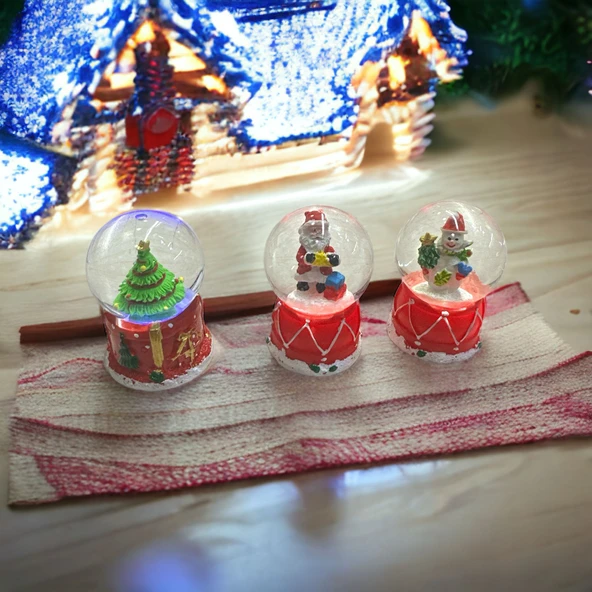 VIP 3 ADET RENKLİ LED IŞIKLI SULU KAR KÜRESİ NOEL BABA KAR KÜRESİ KARDAN ADAM ÇAM AĞACI KAR KÜRESİ