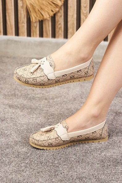 Günlük Kadın Babet Püskül Ve Dikiş Detaylı Suni Deri Desenli Rahat Hafif Alçak Topuklu Ayakkabı 05