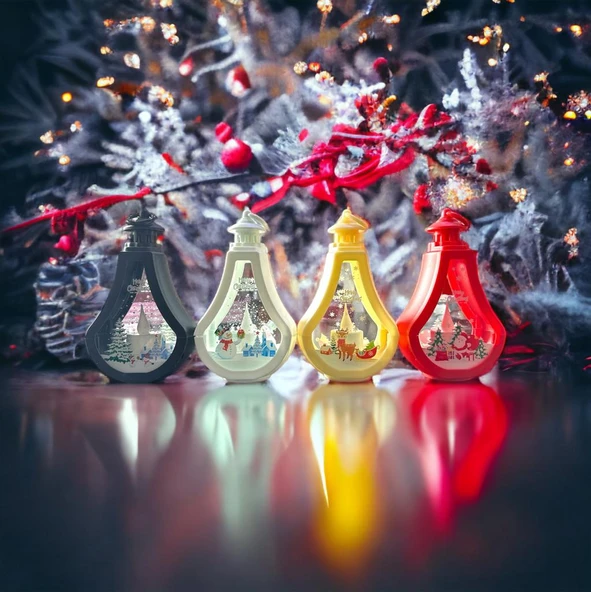 4 ADET ÖZEL VIP KALİTE IŞIKLI NOEL BABA GEYİK KARDAN ADAM YILBAŞI FENERİ GÜN IŞIĞI PİLLİ LED IŞIK