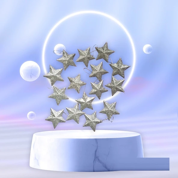 VIP 15 ADET SİMLİ GÜMÜŞ YILDIZ SÜS GÜMÜŞ YILDIZ NOEL AĞACI SÜSLERİ YILBAŞI AĞACI SÜSLERİ 7 CM ürün görseli