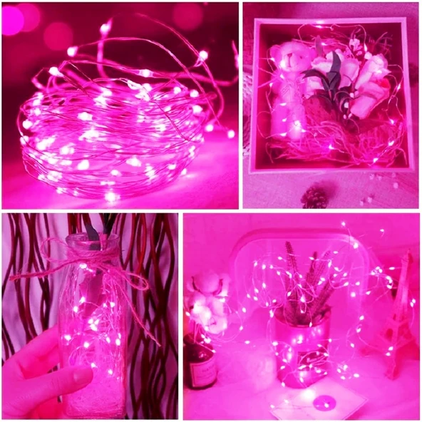 4 METRE PEMBE PİLLİ LED IŞIK CANLI PEMBE IŞIK IP65 SU GEÇİRMEZ SEVGİLİLER GÜNÜNE ÖZEL PEMBE LED IŞIK