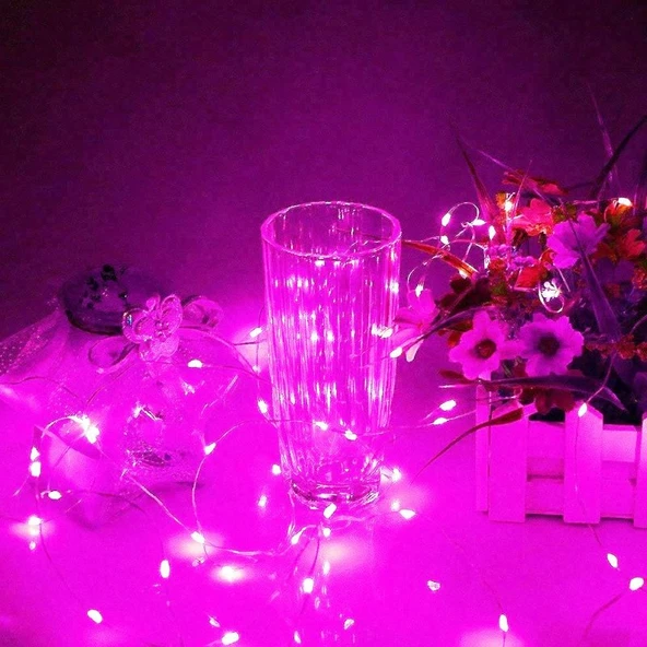 2 METRE PEMBE PİLLİ LED IŞIK CANLI PEMBE IŞIK IP65 SU GEÇİRMEZ SEVGİLİLER GÜNÜNE ÖZEL PEMBE LED IŞIK