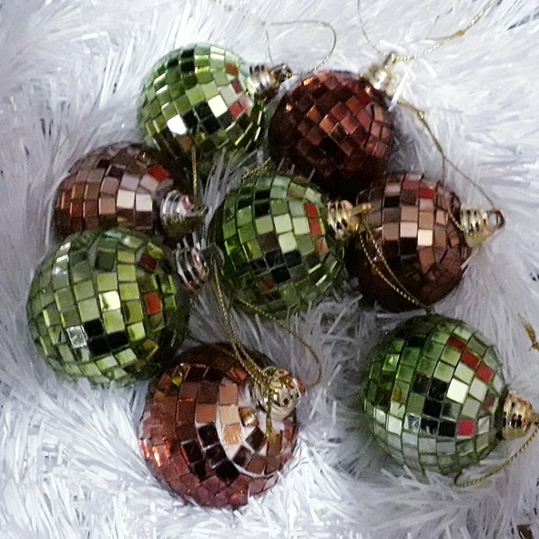 VIP DELUXE 8 ADET 5 CM AYNALI DİSKO TOPU YEŞİL DİSKO TOPU BAKIR DİSKO TOPU YILBAŞI AĞACI SÜSLERİ ürün görseli