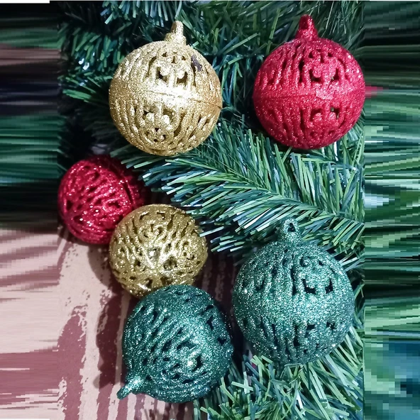 VIP DELUXE 6 ADET 6 CM PARLAK SİMLİ RENKLİ TOP YILBAŞI AĞACI SÜSLERİ NOEL AĞACI SÜSLERİ TOP SÜSLER ürün görseli