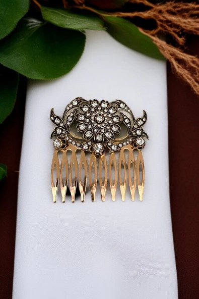 Kristal Taşlı Vintage Tarak Topuz Toka - 5