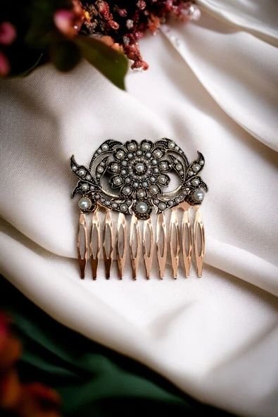 Kristal Taşlı Vintage Tarak Topuz Toka - 3