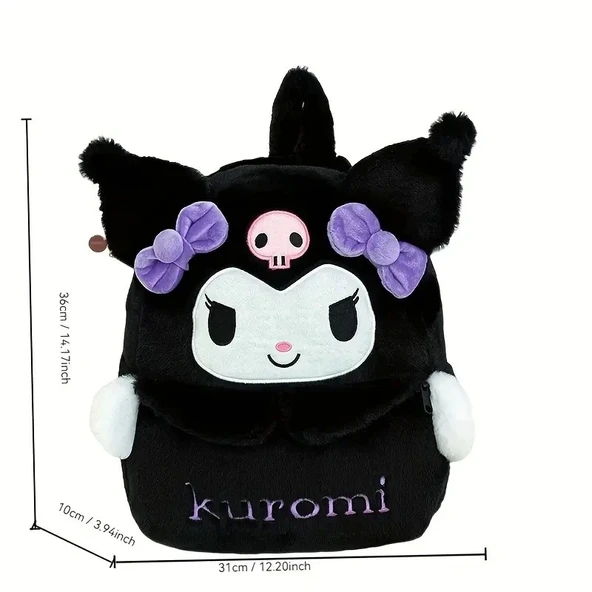 Kuromi Sırt Çantası Büyük Kapasiteli, Peluş Detaylı Sevimli Karikatür Tasarım, Günlük Kullanım & Hediye - 2