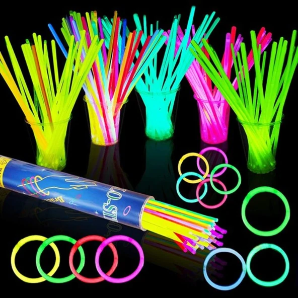 300 PCS NEON STİCK GLOW STİCK 300 ADET NEON IŞIK FOSFORLU BİLEKLİK KOLYE FOSFORLU IŞIK RENKLİ GLOW - 4