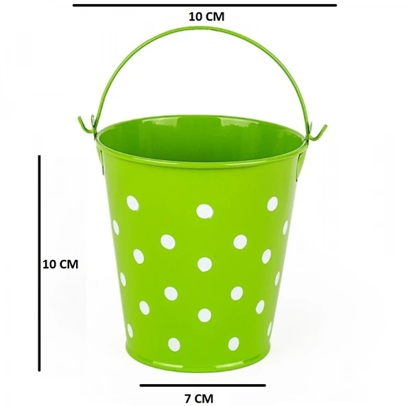 2 PCS VIP DECORATIVE GREEN PURPLE PAİL 2 ADET SAPLI METAL KOVA PUANTİYELİ KOVA MOR KOVA YEŞİL KOVA - Resim 3