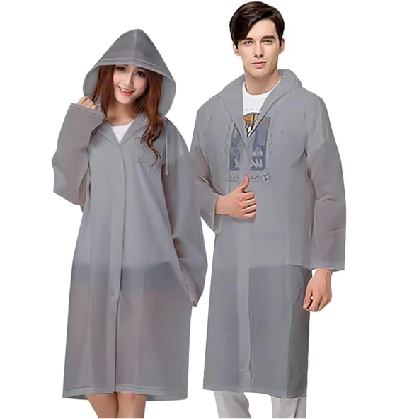 5 ADET 1.KALİTE ŞAPKALI ÇITÇITLI YAĞMURLUK GRİ YAĞMURLUK GRİ OUTDOOR YAĞMURLUK VIP UNISEX RAIN COAT - 2