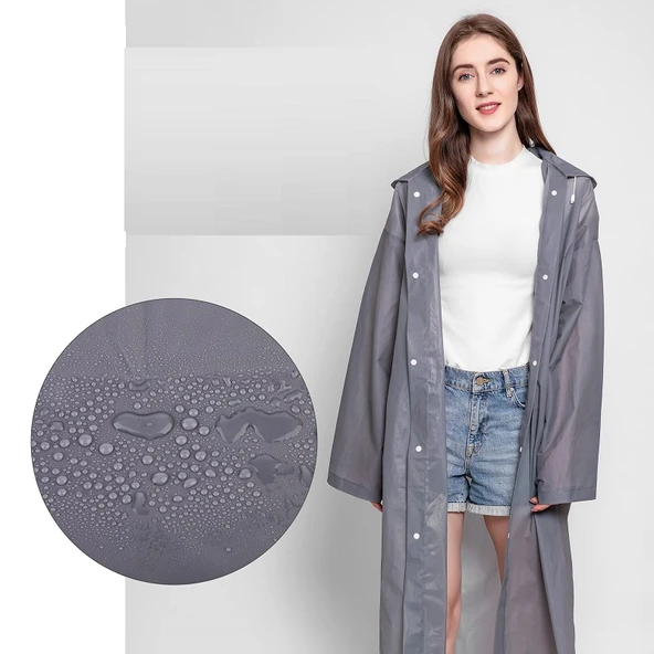 10 ADET OUTDOOR YAĞMURLUK VIP UNISEX RAIN COAT 1.KALİTE ŞAPKALI ÇITÇITLI YAĞMURLUK GRİ YAĞMURLUK - 2