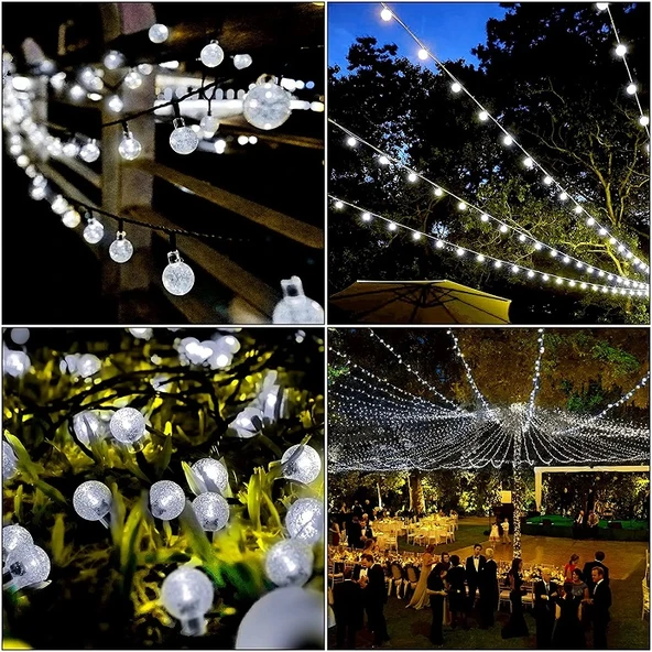 PROFOSYONEL KRİSTAL BEYAZ TOP LED IŞIK SU GEÇİRMEZ DIŞ MEKAN IŞIĞI 5METRE BEYAZ YILBAŞI AĞACI IŞIĞI - Resim 5