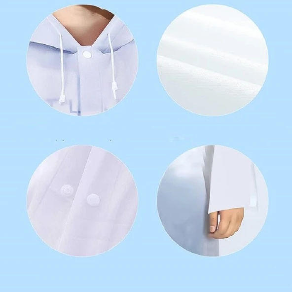 10 ADET OUTDOOR YAĞMURLUK VIP UNISEX RAIN COAT 1.KALİTE ŞAPKALI ÇITÇITLI YAĞMURLUK BEYAZ YAĞMURLUK - 3