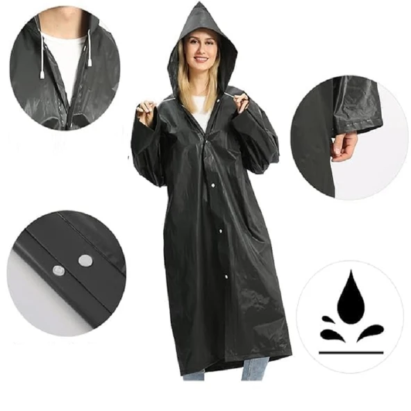 5 ADET 1.KALİTE ŞAPKALI ÇITÇITLI YAĞMURLUK SİYAH YAĞMURLUK OUTDOOR YAĞMURLUK VIP UNISEX RAIN COAT - 3