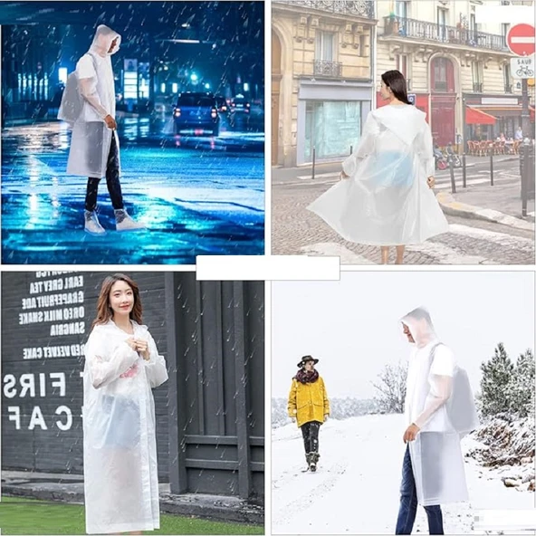10 ADET OUTDOOR YAĞMURLUK VIP UNISEX RAIN COAT 1.KALİTE ŞAPKALI ÇITÇITLI YAĞMURLUK BEYAZ YAĞMURLUK - 2