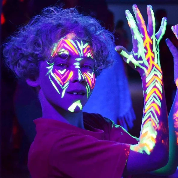 VIP GLOW IN THE DARK UNDER UV LİGHT 6 ADET GLOW NEON FOSFOR BOYA UV MOR IŞIKTA PARLAYAN VÜCUT BOYASI - Resim 6