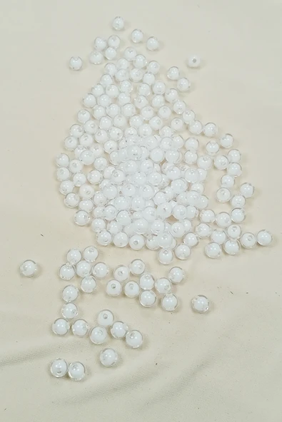 Yuvarlak Boncuk İçten Boncuklu Bileklik Çanta Boncuğu 8 mm 50 gr Beyaz - BNC470