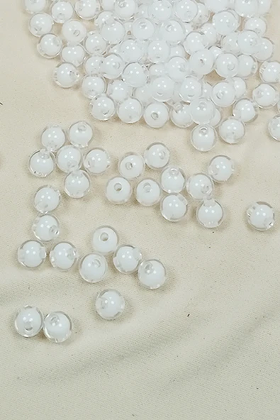 Yuvarlak Boncuk İçten Boncuklu Bileklik Çanta Boncuğu 8 mm 50 gr Beyaz - BNC470 - 2
