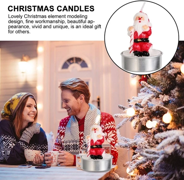 VIP DELUXE 12 ADETGERÇEK YILBAŞI MUMU NOEL TEALİGHT MUM NOEL BABA KARDAN ADAM ÇAM AĞACI FULL SET - Resim 4