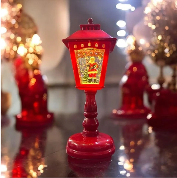 VIP DELUXE 22CM IŞIKLI MÜZİKLİ YILBAŞI FENERİ KIRMIZI NOEL BABALI SULU KAR KÜRESİ NOEL SOKAK FENERİ ürün görseli 1